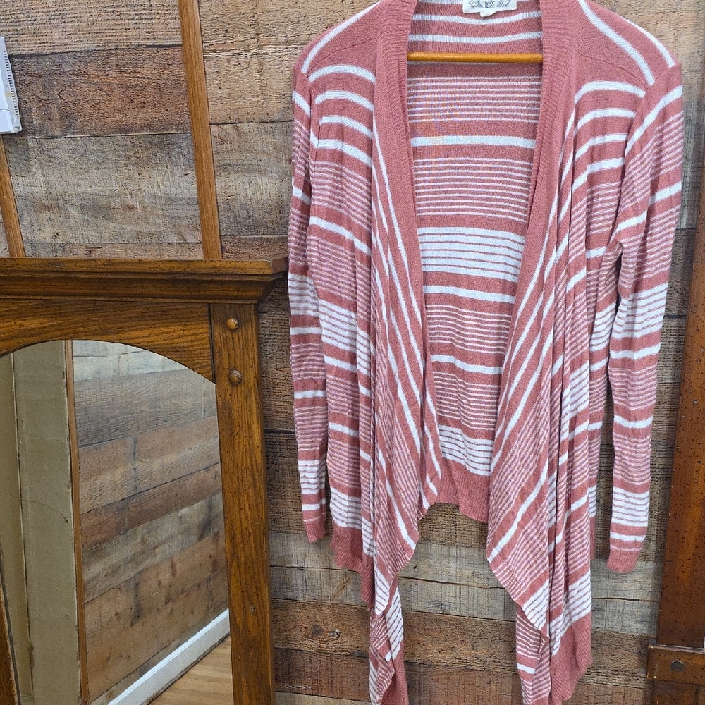 Pink Rose Dusty Pink and White Striped Cardigan